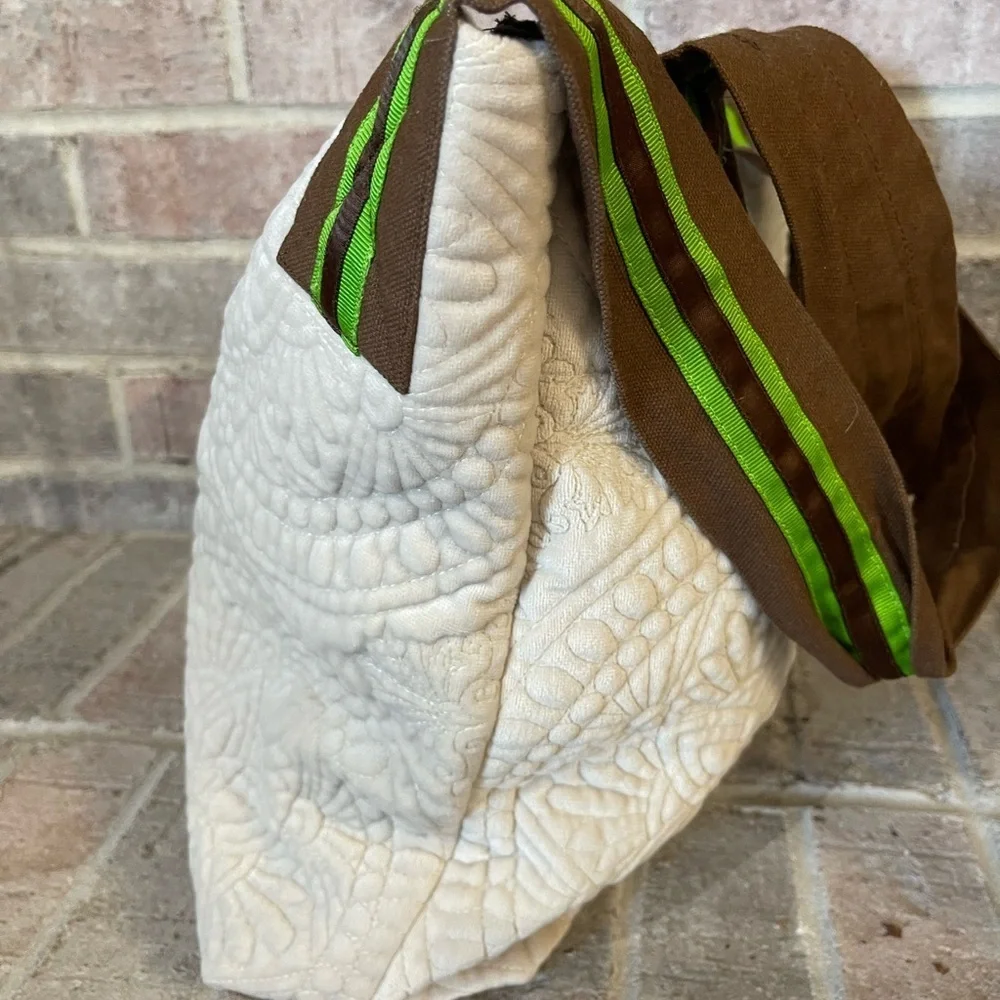 Cream Textured Tote Bag with Striped Straps - Picture 6 of 8